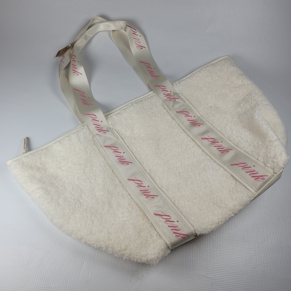 NWT Victoria's Secret Pink Soft Shearling Teddy-Cozy-Plush Tote Bag Large - Picture 5 of 15